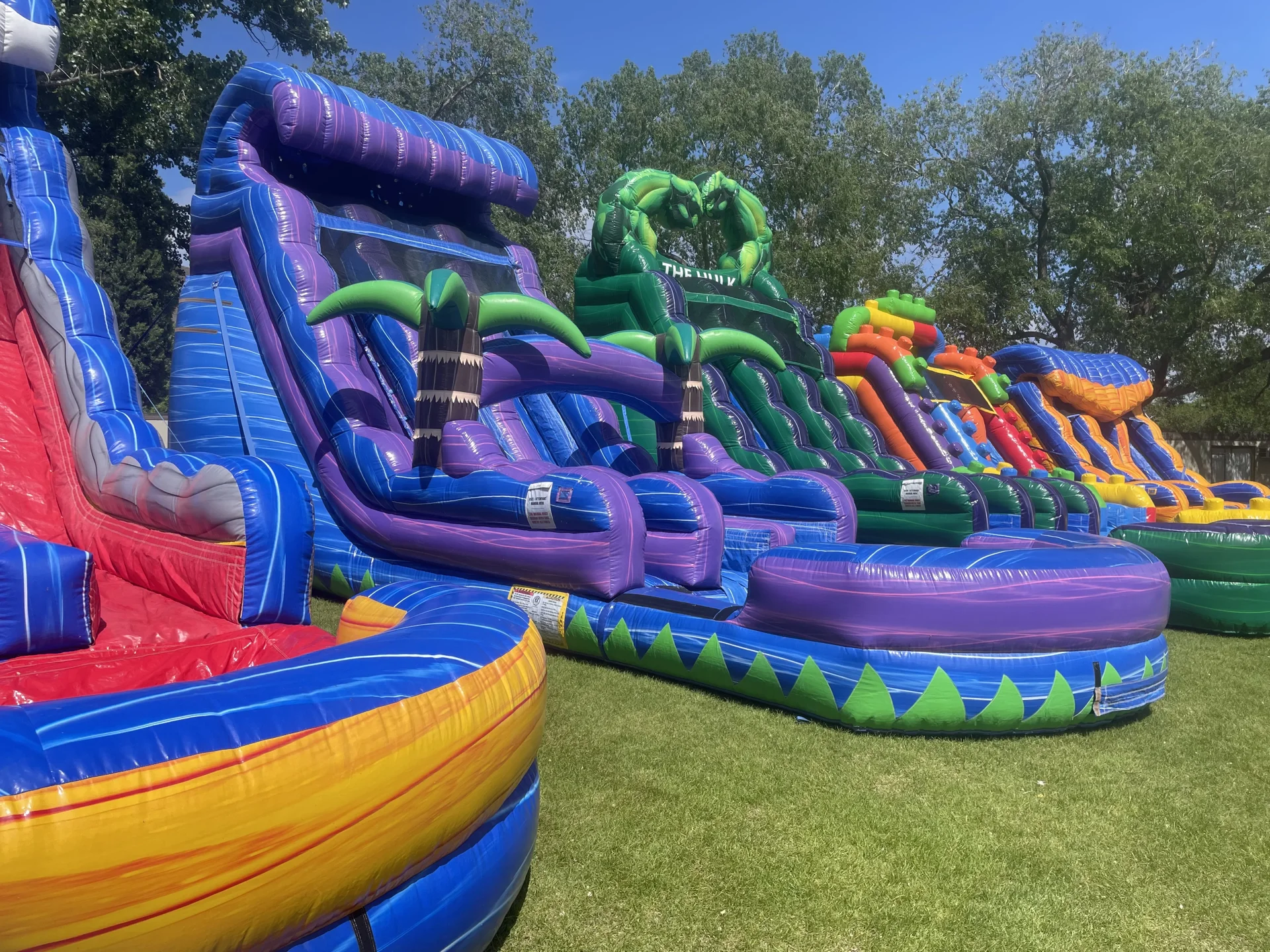 Bouncy slides lined up