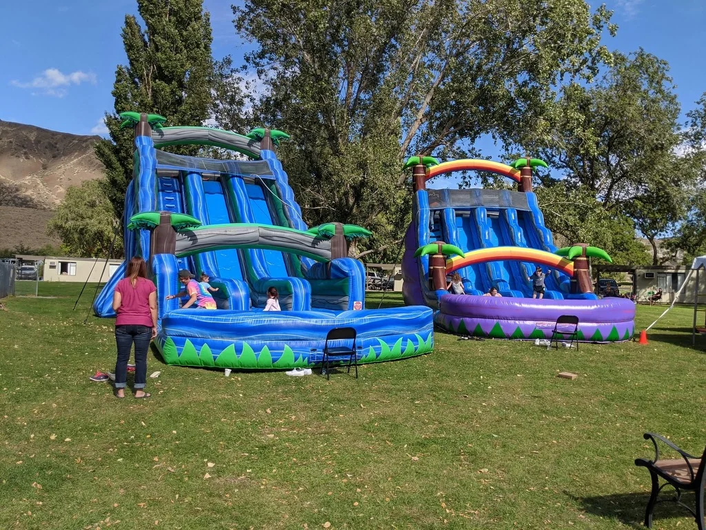Tropical inflatable slides