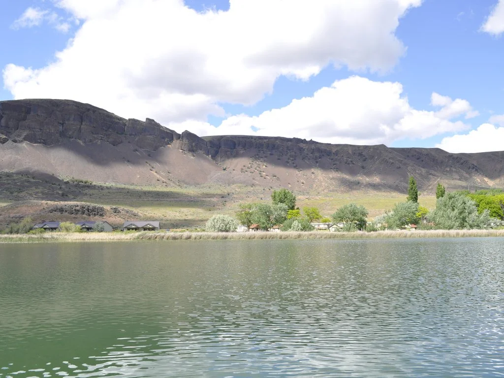 Cabins along the shore of park lake