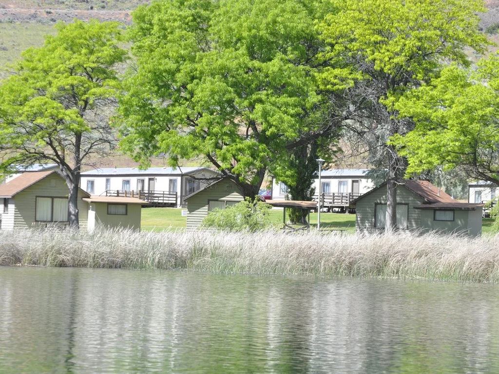 Lakeside cabins from park lake