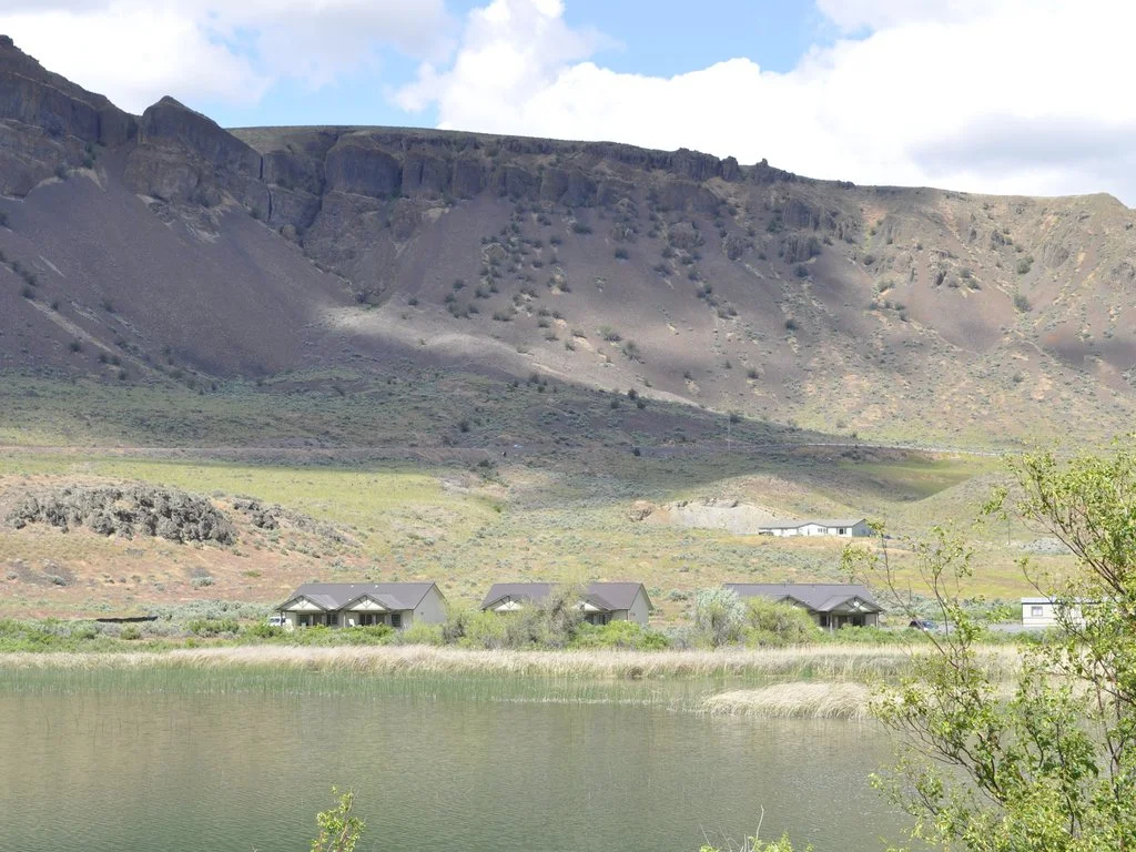 Lakeview cabins from park lake