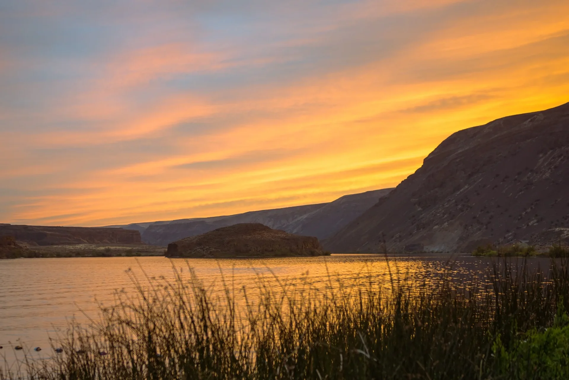 Golden sunset over Park lake