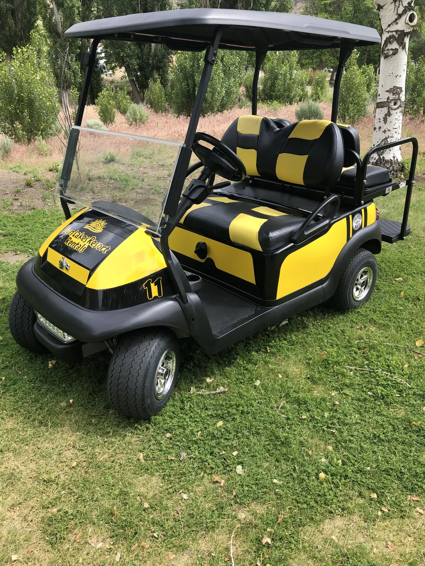 Black and yellow 4 person cart for rent